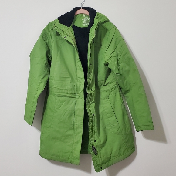 L.L. Bean Lined Parka Coat Hood Green Women Small - Picture 2 of 7